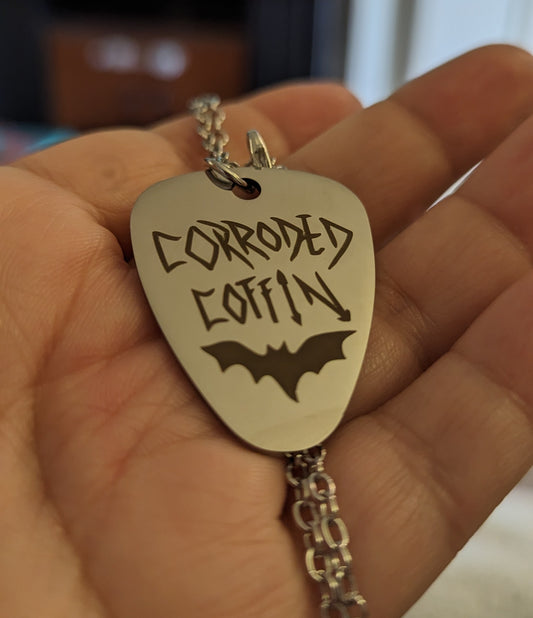 Corroded Coffin Pick Necklace (Metal pick and chain)